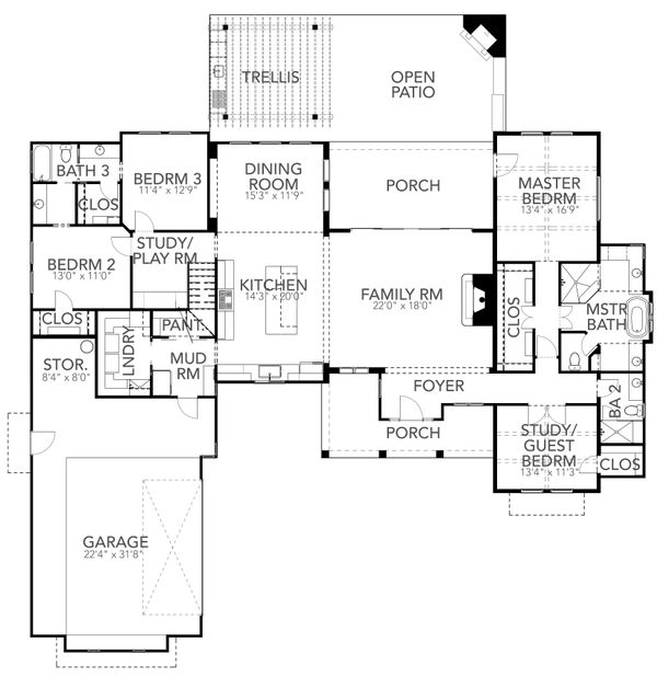 Farmhouse Floor Plan - Main Floor Plan #80-219