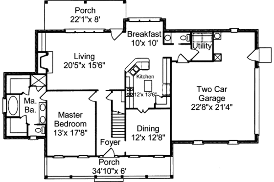 Floor Plan - Main Floor for Traditional House Plan #37-192 - 3 bed, 2.5 bath