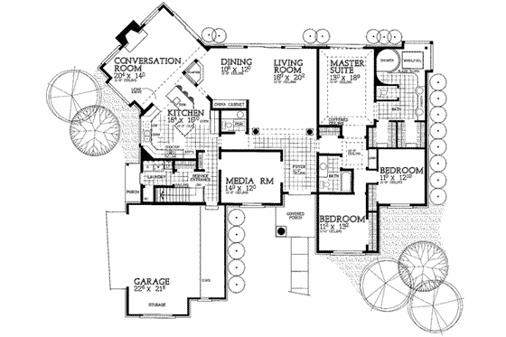 Floor Plan - Main Floor for Traditional House Plan #72-164 - 3 bed, 2.5 bath