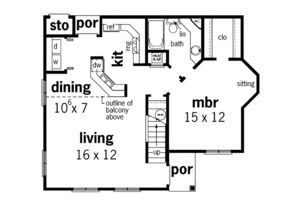 Floor Plan - Main Floor for European House Plan #45-104 - 2 bed, 2 bath