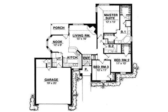 Floor Plan - Main Floor for Traditional House Plan #40-211 - 3 bed, 2 bath