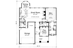 Floor Plan - Main Floor for Bungalow House Plan #20-1606 - 2 bed, 2 bath