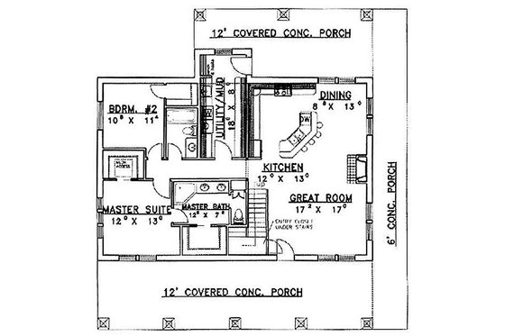 Floor Plan - Main Floor for Country House Plan #117-275 - 2 bed, 2 bath