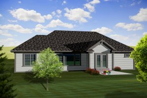Exterior - Rear Elevation for Ranch House Plan #70-1116 - 3 bed, 2.5 bath