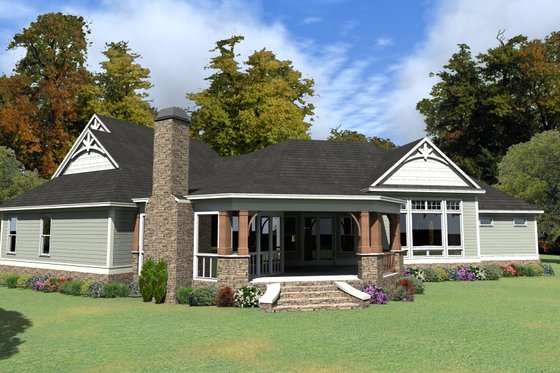 Exterior - Rear Elevation for European House Plan #63-408 - 3 bed, 3 bath