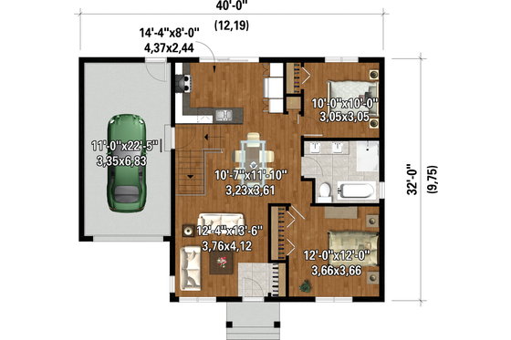 Floor Plan - Main Floor for Farmhouse House Plan #25-4946 - 2 bed, 1 bath