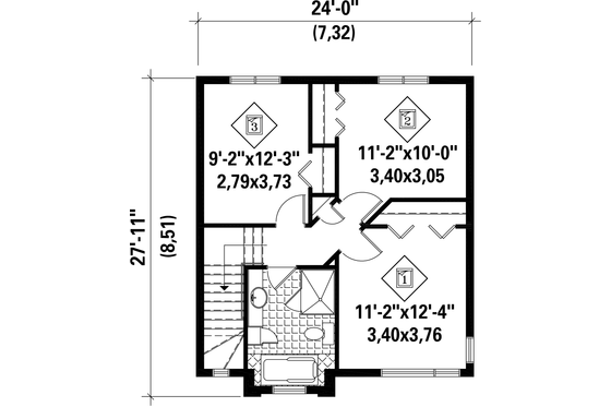 Floor Plan - Upper Floor for Contemporary House Plan #25-4350 - 3 bed, 1 bath