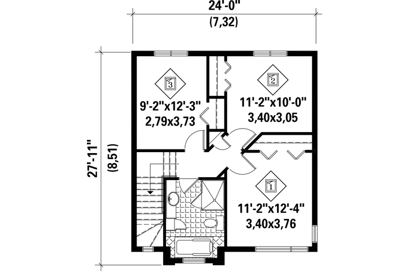 House Blueprint - Floor Plan - Upper Floor for Contemporary House Plan #25-4350 - 3 bed, 1 bath
