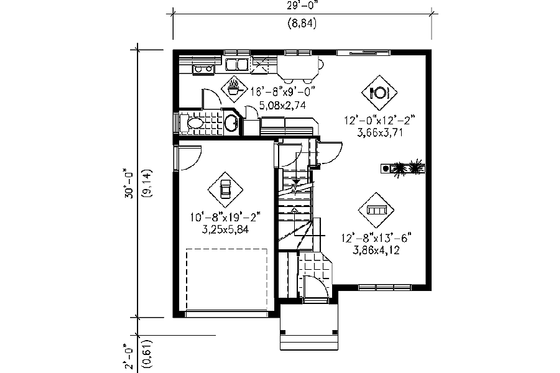 Floor Plan - Main Floor for Traditional House Plan #25-2041 - 3 bed, 1.5 bath
