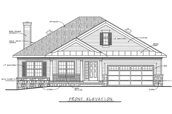 Exterior - Front Elevation 3 for Traditional House Plan #20-166 - 3 bed, 2 bath
