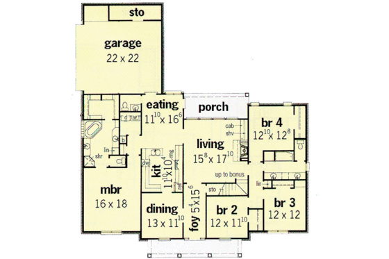 Floor Plan - Main Floor for Southern House Plan #15-128 - 4 bed, 2.5 bath