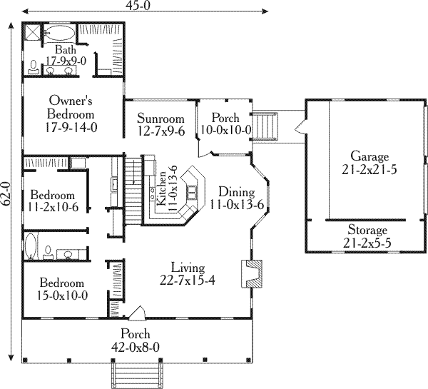 Home Plan - Southern Floor Plan - Main Floor Plan #406-158