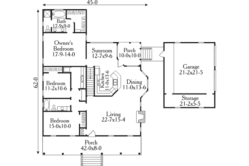 House Blueprint - Floor Plan - Main Floor for Southern House Plan #406-158 - 3 bed, 2 bath