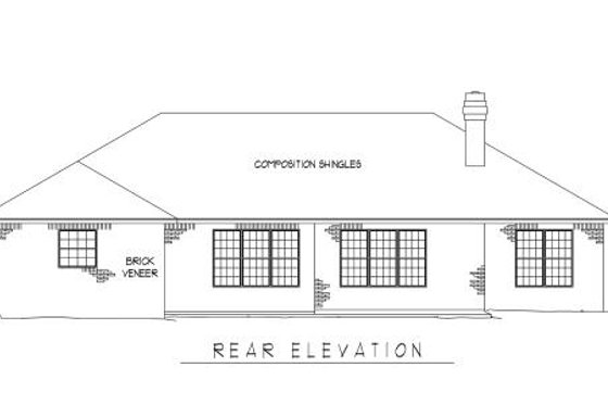 Exterior - Rear Elevation for Ranch House Plan #11-106 - 3 bed, 2 bath