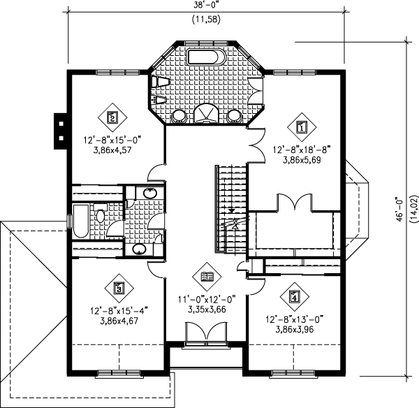 European Floor Plan - Upper Floor Plan #25-260