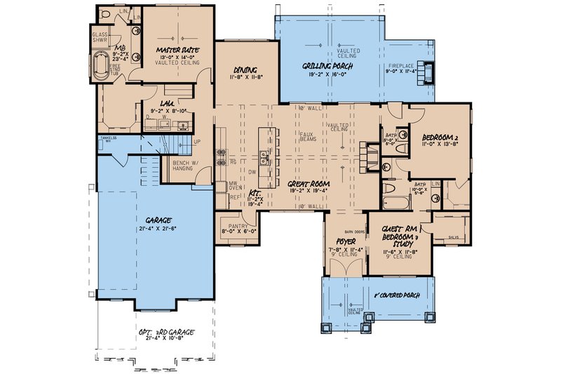 House Blueprint - Floor Plan - Main Floor for Barndominium House Plan #923-130 - 3 bed, 2.5 bath
