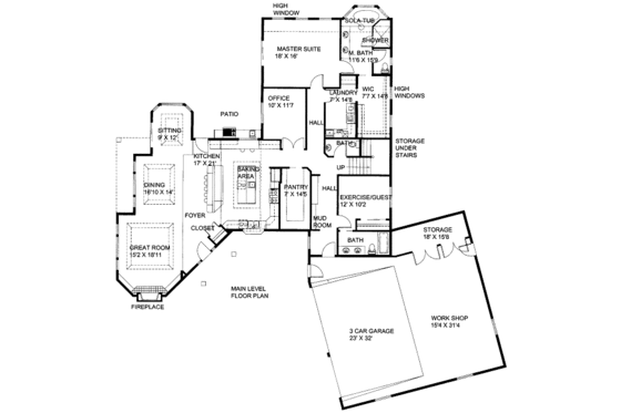 Floor Plan - Main Floor for Bungalow House Plan #117-743 - 4 bed, 3.5 bath