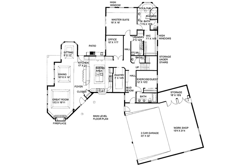 House Blueprint - Floor Plan - Main Floor for Bungalow House Plan #117-743 - 4 bed, 3.5 bath