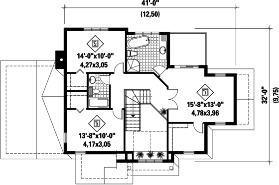 Floor Plan - Upper Floor for Traditional House Plan #25-4716 - 3 bed, 2 bath
