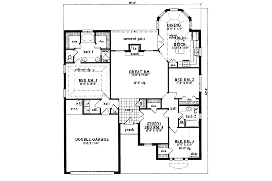Floor Plan - Main Floor for Traditional House Plan #42-250 - 4 bed, 2 bath