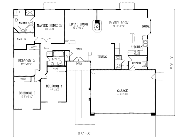 Mediterranean Style House Plan - 4 Beds 2.5 Baths 2195 Sq/Ft Plan #1 ...