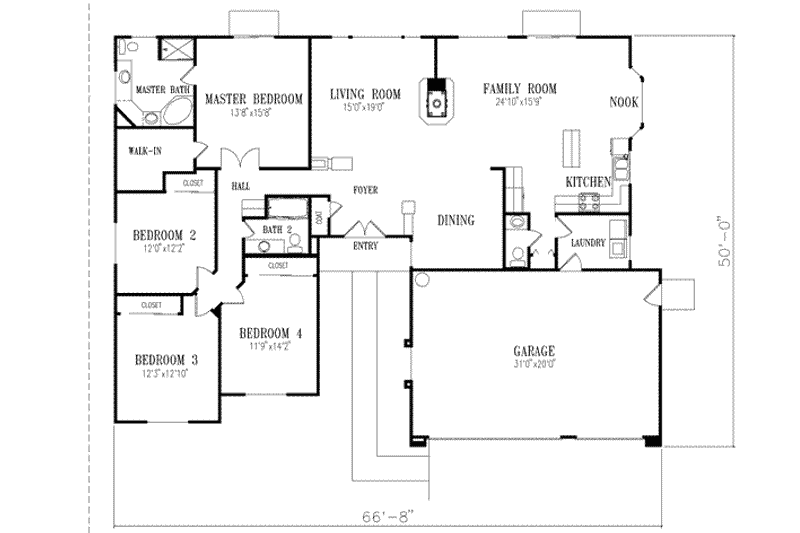 Dream House Plan - Floor Plan - Main Floor for Mediterranean House Plan #1-497 - 4 bed, 2.5 bath