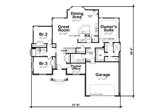 Floor Plan - Main Floor for Traditional House Plan #20-2458 - 3 bed, 2.5 bath