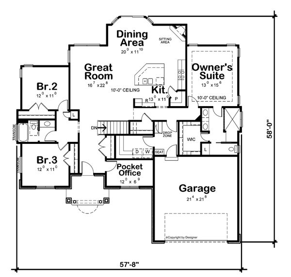 Architectural House Design - Traditional Floor Plan - Main Floor Plan #20-2458