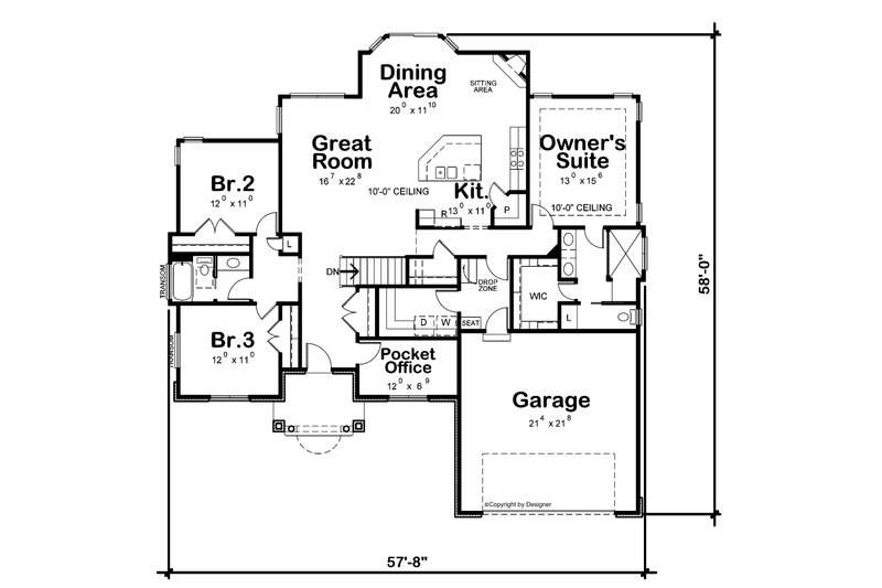 Dream House Plan - Floor Plan - Main Floor for Traditional House Plan #20-2458 - 3 bed, 2.5 bath