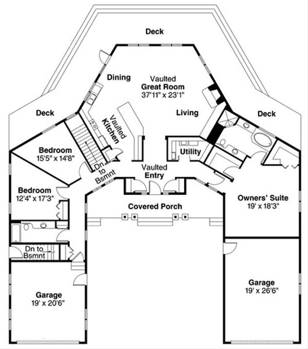 Architectural House Design - Ranch Floor Plan - Main Floor Plan #124-729