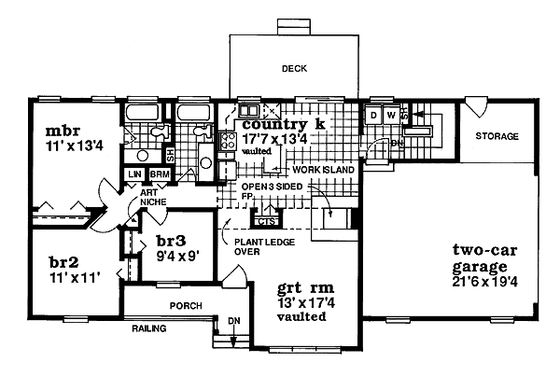 Floor Plan - Main Floor for Ranch House Plan #47-326 - 3 bed, 2 bath