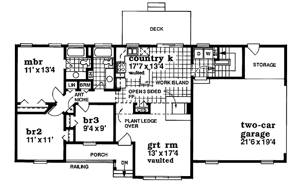 Floor Plan - Main Floor for Ranch House Plan #47-326 - 3 bed, 2 bath