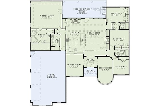 Floor Plan - Main Floor for European House Plan #17-2438 - 4 bed, 3 bath