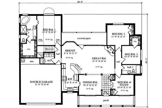 Floor Plan - Main Floor for Southern House Plan #42-308 - 4 bed, 2 bath