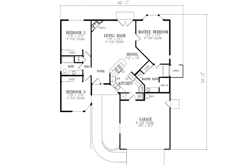 House Plan Design - Floor Plan - Main Floor for Adobe / Southwestern House Plan #1-250 - 3 bed, 2 bath