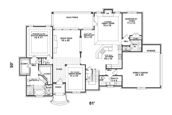 Floor Plan - Main Floor for Traditional House Plan #81-365 - 3 bed, 3 bath