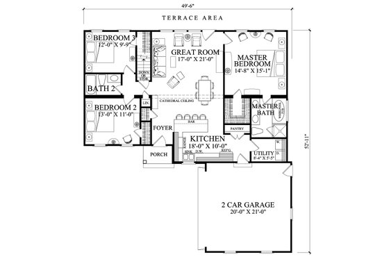 Floor Plan - Main Floor for Ranch House Plan #137-269 - 3 bed, 2 bath