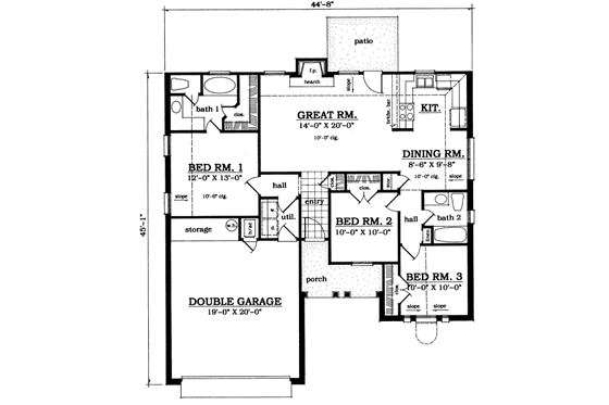 Floor Plan - Main Floor for Traditional House Plan #42-102 - 3 bed, 2 bath