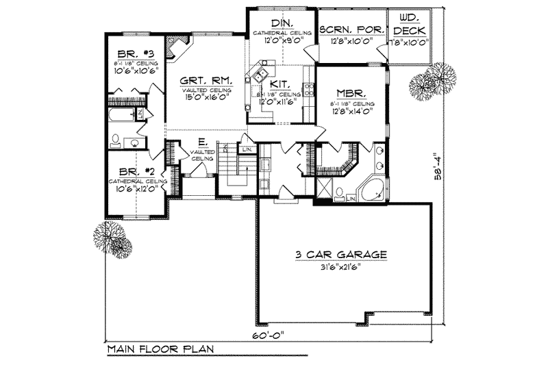 Home Plan - Floor Plan - Main Floor for Traditional House Plan #70-687 - 4 bed, 3 bath