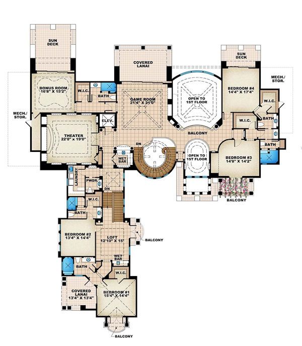 Mediterranean Floor Plan - Upper Floor Plan #27-279