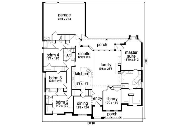 Home Plan - Floor Plan - Main Floor for European House Plan #84-422 - 4 bed, 4 bath