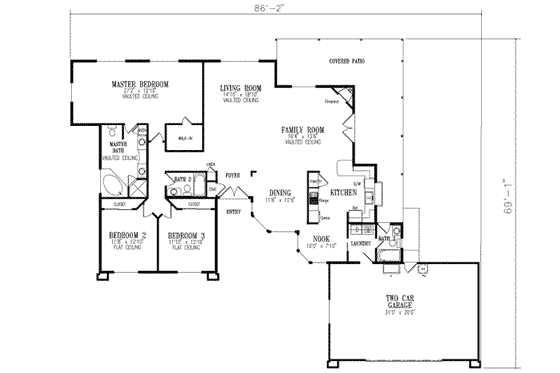 Floor Plan - Main Floor for Mediterranean House Plan #1-526 - 3 bed, 3 bath
