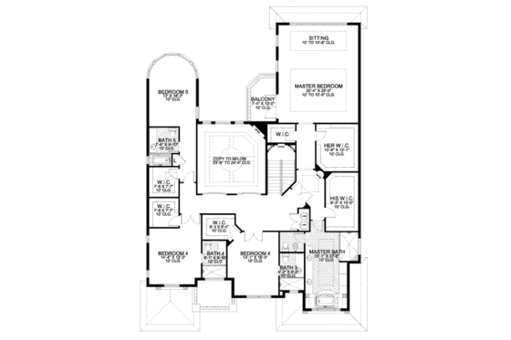 Floor Plan - Upper Floor for Mediterranean House Plan #420-298 - 5 bed, 6.5 bath