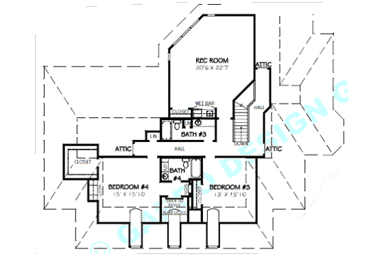 Floor Plan - Upper Floor for Colonial House Plan #424-219 - 4 bed, 4.5 bath