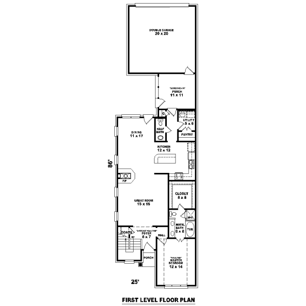 Floor Plan - Main Floor for Traditional House Plan #81-13624 - 3 bed, 2.5 bath