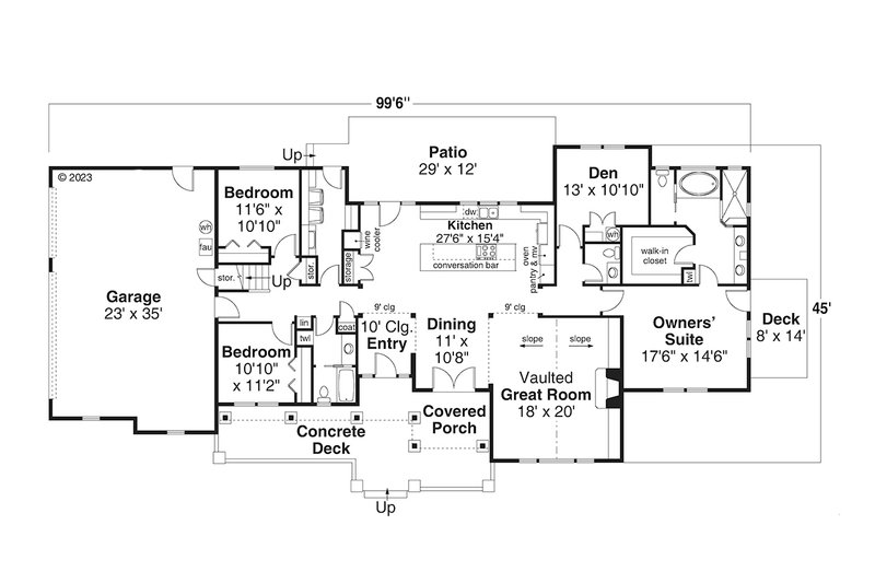 Architectural House Design - Floor Plan - Main Floor for Ranch House Plan #124-1351 - 3 bed, 2.5 bath