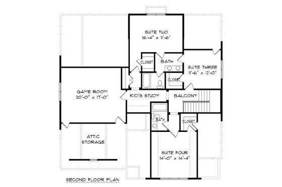 Floor Plan - Upper Floor for Tudor House Plan #413-881 - 4 bed, 4 bath