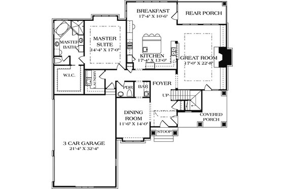 Floor Plan - Main Floor for Craftsman House Plan #453-14 - 4 bed, 4.5 bath