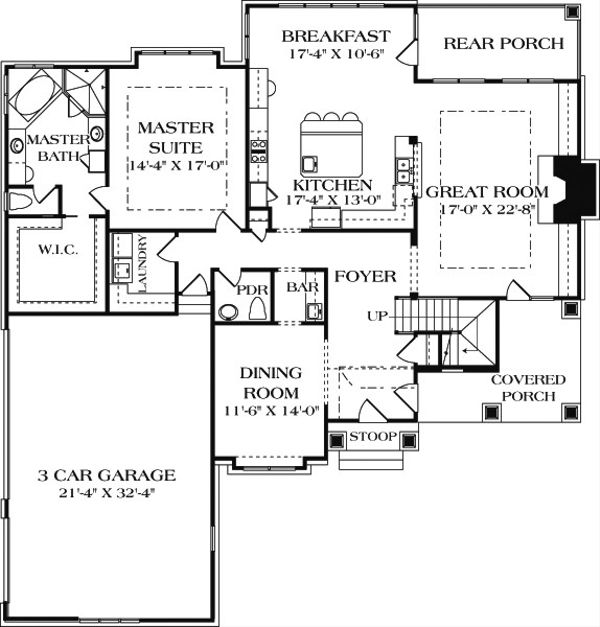 Craftsman Floor Plan - Main Floor Plan #453-14