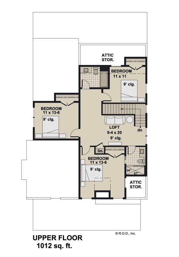 House Blueprint - Farmhouse Floor Plan - Upper Floor Plan #51-1276